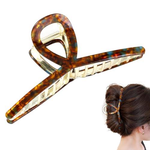 Wenlly Retro Style Hair Claw, 5 Inch Cellulose Acetate Alloy Hair Jaw Clips, Non-Slip Strong Hair Barrettes, 1 Piece, Brown