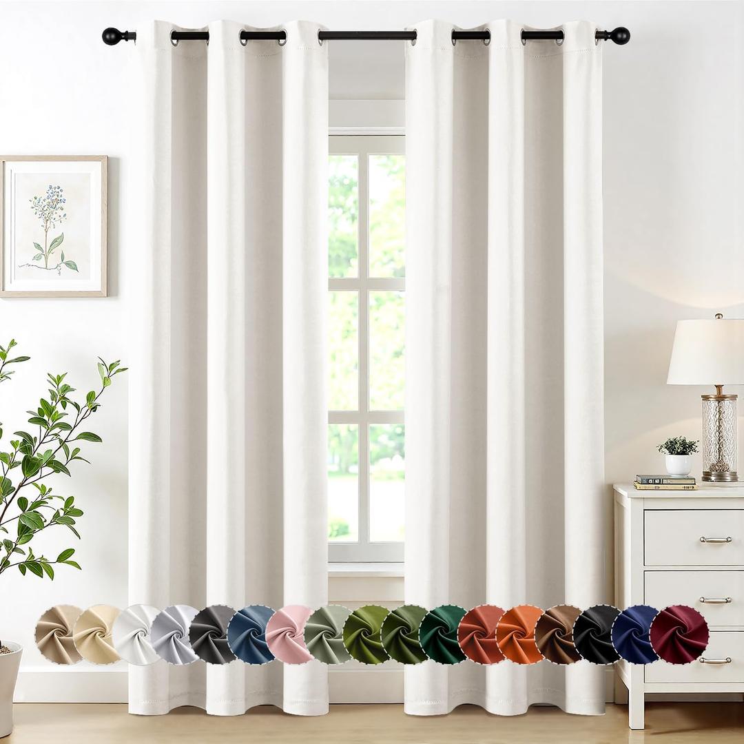 MIULEE Blackout Curtains for Bedroom Living Room 2 Panels, Thermal Insulated Room Darkening Drapes Grommet Noise Reducing Light Blocking Window Treatments 72 Inches Long 40x72 Inch Ivory