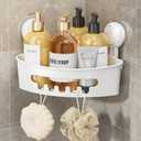 LEVERLOC Corner Shower Caddy Suction Cup, Shower Caddy Basket Powerful Suction Bathroom, Waterproof & Rustproof Organizer for Bathroom Storage, No-Drilling Removable (White)
