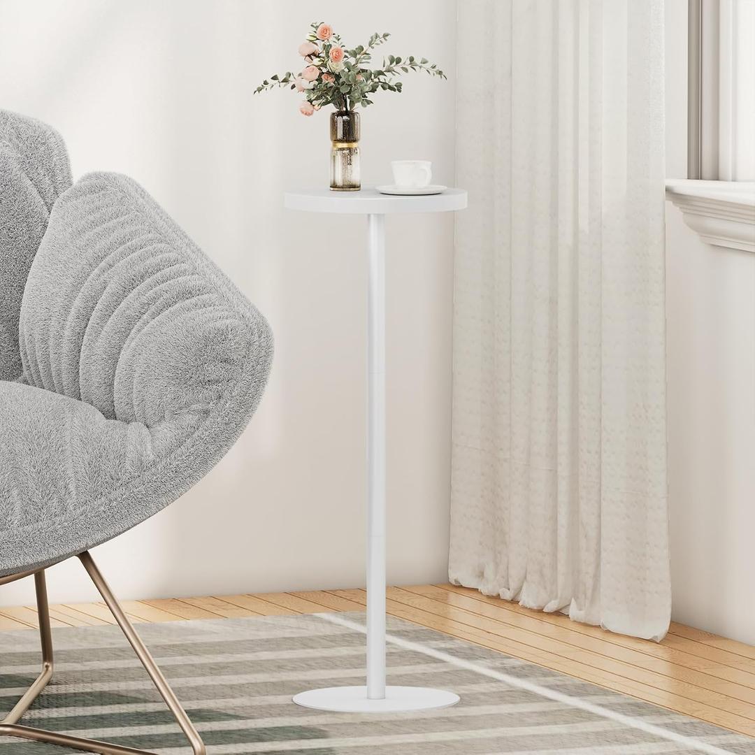 TUTOTAK Tall Round Side Table, Small End Table, Beside Table, Drink Table, Pedestal Side Table, livingroom, White TB01BW065