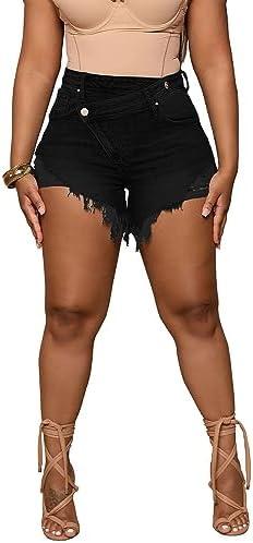 PINSV Women's High Waisted Crossover Denim Shorts Size M (Black)