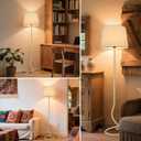 Boho Floor Lamp, Modern Standing Lamp with Fabric Lampshade, Farmhouse Tall Lamp for Living Room, Bedroom, Corner, Beige, Iron Hemp Rope