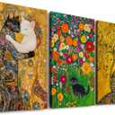 Gustav Klimt Canvas Wall Art Vintage Black Cat Painting, Cute Posters Cat Room Decor - Famous Paintings with Cats Reproduction, Klimt Tree of Life The Kiss Garden - Framed Set of 3 Ready to Hang (12''x16'')