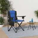 Oversized Camping Chair Folding Heavy Duty Quad Outdoor Large Lawn Chairs Portable Support 400 lbs Padded Thicken Oxford with Armrests, Storage Bag, Cup Holder, Carry Bag for Outside(Blue)