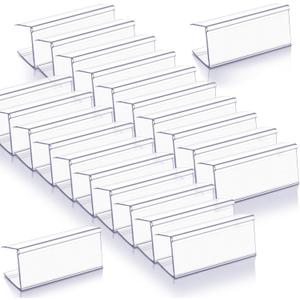 Weysat 100 Pcs Wood Shelf Label Holders Clear Plastic Price Tag 2.4 in L x 1 in H for Bookshelf Shelves, Wood Shelf Sign and Ticket Holder, Clips On to Shelves 3/4" to 1" Thick