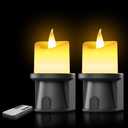 Flameless Candles Night Light with Flickering Flame, Battery Operated LED Night Light, Magnetic Attachment for Easy Placement, Realistic Candlelight for Home, Bathroom, Window Decor (Black, 2 Pack)