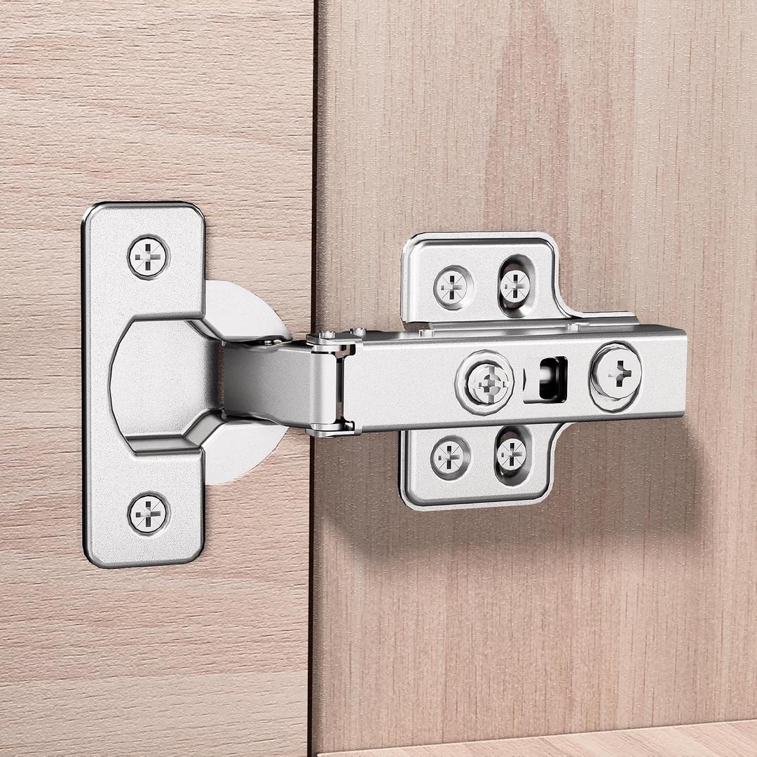 4pcs Full Overlay Soft Close Cabinet Hinges Frameless Concealed Door Hinges European Soft Closing Four-Hole Mounting Plate Hinges Nickel Plated Finish