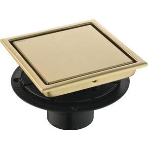 6-Inch Square Shower Drain, Brushed Gold Floor Drain with Flange, 304 Stainless Steel Bathroom 2-in-1 Tile Drain