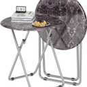 TV Tray Table, Portable TV Dinner Table for Eating, Small Foldable Round Table, TV Side Trays Table Set of 2, Snack Table for Couch, Living Room, Outdoor, Small Space (Black Marble, 2Pcs)
