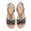Saidoteto Women's Wide Flat Sandals, Casual Open Toe Strappy Slip-on Summer Dressy Platform Sandals with Sparkling Rhinestones. Size 7 Black WSD240809-02