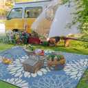 Ileading Waterproof Outdoor Rug 6x9, Reversible Plastic Straw Patio Rug, Portable Indoor Outdoor RV Camping Mat Carpet for Deck, Porch, Balcony, Backyard, Picnic, Floral Dusty Blue