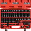 3/8" Drive Impact Socket Set, 90 Piece Metric Socket (6-22mm) and Standard SAE Size (5/16-15/16 inch) 6 Point, with 72-Teeth Ratchet Wrench, Mechanics Tool Kit for Automotive Repair