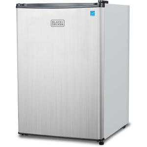 BLACK+DECKER 2.5 Cu. Ft. Compact Refrigerator, ENERGY STAR Certified, Single Door Mini Fridge with Chiller Compartment, Personal Fridge for Home or Dorm Room, R600a Refrigerant, BCRK25V,Stainless Look