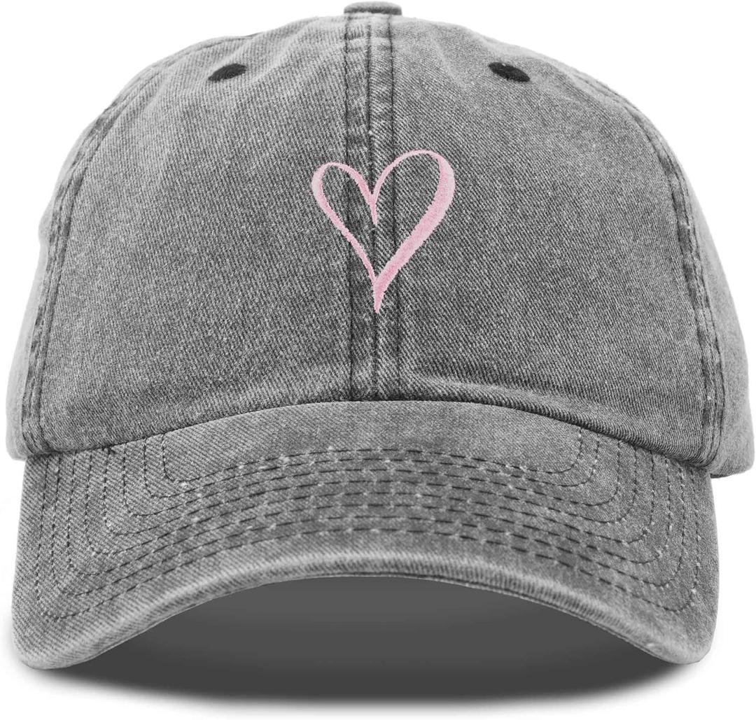Hand Drawn Heart Hat Womens Embroidered Baseball Cap (Gray)