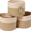 Small Basket for Organizing | Cube Shelf Closet Storage Baskets | 9.79.77.1 | Woven Rope Gift Basket | Nursery | Round 3 Packs Tan