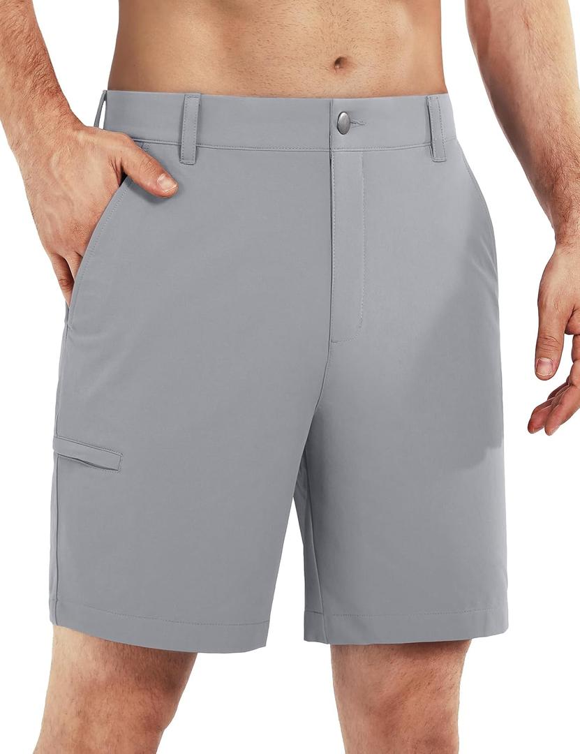 Shallowlulu Men's Golf Shorts 7"/ 10" Stretch Quick Dry Water Resistant Dress Casual Shorts with 6 Pockets Work Hiking Shorts(Silver Grey 36W/10L)