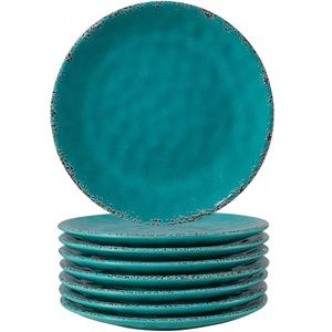ZAROCRUS Melamine Dessert Plate, 6 inch Small Dinner Plates, Set of 8, Vintage Appetizer Plate Serving Dishes, Small Serving Plates Party Plates for Fruit Snack Side Dishes, Teal