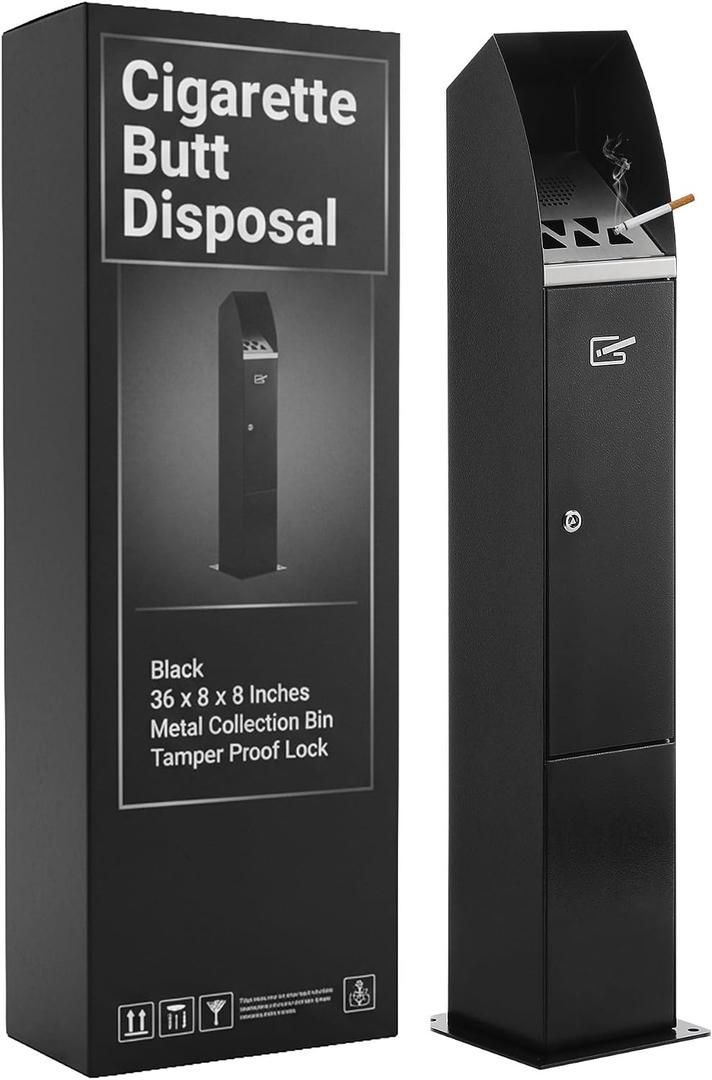 Houseables Cigarette Butt Disposal Outdoor, Cigarette Disposal Outdoor, Standing Ashtray, Butt Can for Outside, Commercial Smoking Receptacles, Smokers Outpost, Outside Ashtrays, Container Lock, 36H, One Size