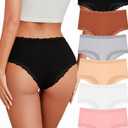 Sth Big Cotton Underwear for Women High Waisted Womens Underwear Pack Sexy Lace Edge Bikini Cheeky Panties Girls Brief (Large, A 6 Pack(black*1 White*1 Orange*1 Grey*1 Beige*1 Pink*1))