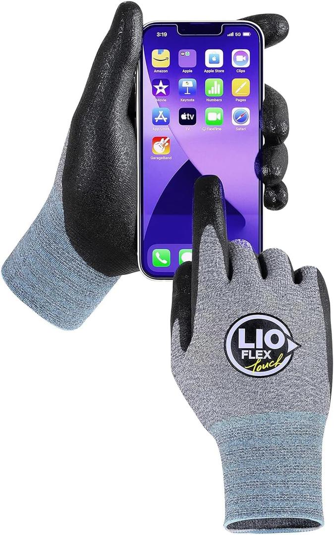Safety Work Gloves with Touchscreen Fingers, 1 Pair Thin & Lightweight Working Gloves, Ideal for Warehouse Workers, Delivery Drivers, Nitrile Foam Coated Grip Gloves for Women and Men (Gray, M)