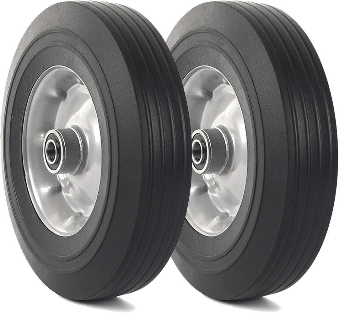 AR-PRO (2-Pack) 10" x 2.5" Flat Free Solid Rubber Replacement Tires - Flat-Free Tire and Wheel for Hand Trucks and Wheelbarrows with 5/8" Axles