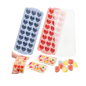 Heart Ice Cube Molds with Lid 2 Pcs Mini Heart Ice Cubes Tray for Whiskey Hearts Silicone Jello Chocolate Mold Hearts Pudding Soap Candle Molds Valentine Ices Cube Maker for Cocktails Beverages