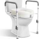 WeHwupe Raised Toilet Seat with Handles for Elderly - Toilet Seat Risers for Seniors with Adjustable Padded Arms - Elevated Toilet Safety Seat for Standard or Elongated Commode