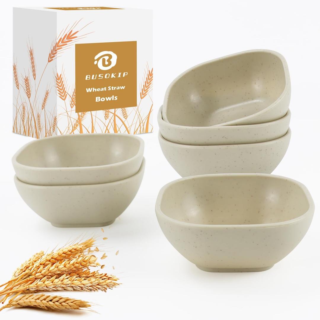 5 oz Small Wheat Straw Bowls Set of 6, Unbreakable Dipping Bowls Soy Sauce Dish, Small Dessert Bowls Snack Bowls for Kitchen, Microwave and Dishwasher Safe (Beige)