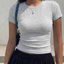 Womens Ribbed Knit T Shirts Crewneck Short Sleeve Slim Fit Basic Tee Casual Summer Tops for Women (Gray)
