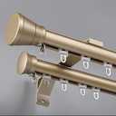 Double Curtain Track Wall Mounted, Roman Rod for Curtain, Aluminum Heavy-Duty Silent Rail, Sliding Curtain Track System with Silent Rollers, for Room Divider Living Bedroom Room (Gold, 11.2ft)