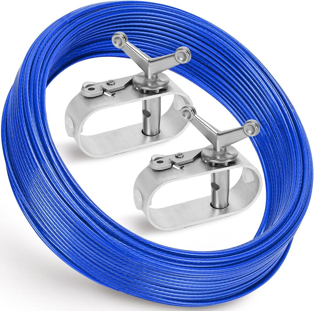 UNIFAMILY 100FT Pool Cover Cable and Winch Kit, Heavy-Duty Pool Cover Wire and 2 Aluminum Ratchet, Blue Plastic-Coated Steel Cable for Pool Covers Securing Swimmingpool Winter Cover (Blue