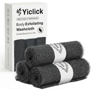 Yiclick Exfoliating Washcloth Towel- Exfoliating Body Scrubber Exfoliator, Back Scrubber for Shower Bath, Exfoliate Rags Wash Cloths, Loofah Lufa Sponge, Body Scrub & Exfoliation Women Men, Coal