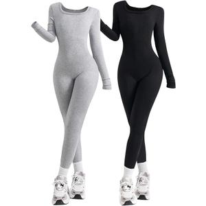 Floerns Girl's 2 PCS Long Sleeve Jumpsuit Square Neck One Piece Bodysuit Sports Rompers (Black and Grey, 9 Years)
