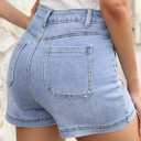 ELLEVEN High Stretchy Jean Shorts for Women, High Waisted Casual Denim Shorts with Front Pockets (Blue, S)