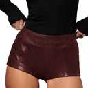 Hilltichu Women's Faux Leather Shorts High Waist Stretch Skinny Mini Shorts Sexy Hot Pants Wine Red, Size XL