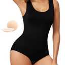 Huvgim Shapewear Bodysuits for Women Tummy Control Brief Seamless Waist Trainer Round Neck Slimming Tank Tops, M
