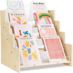 Greeting Card Display Stand , Acrylic Sticker Display Holder for Vendors, Counter Retail Display Rack , 4-Tiered Wooden/Acrylic Display stand for postcard /Brochure/Photos/Picture