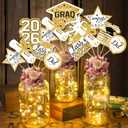 OuMuaMua Graduation Decorations Class of 2026-30pcs White and Gold Graduation Table Centerpieces Sticks Table Toppers with Lights for College High School Congrats Grad Party Supplies