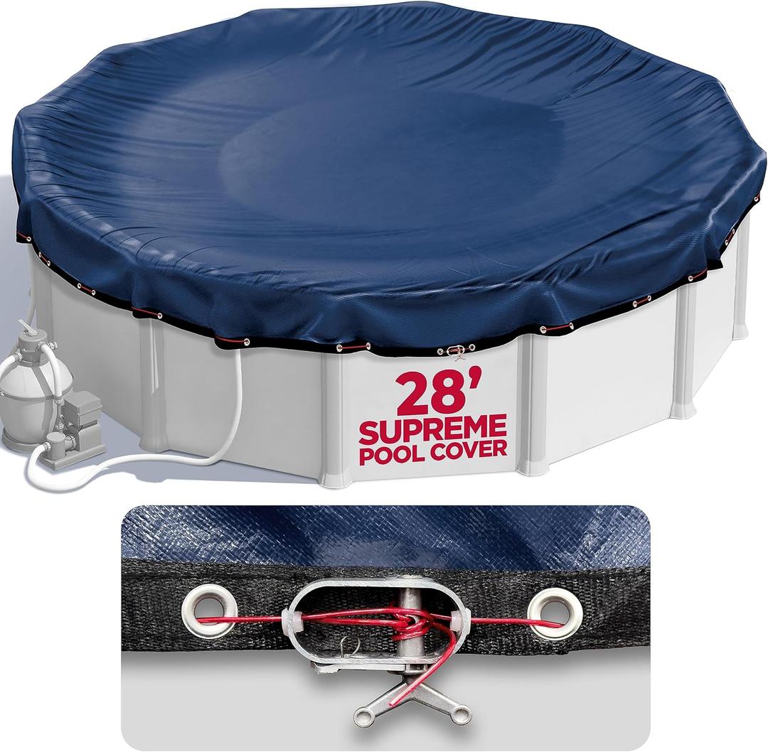 28 ft Round Pool Cover for Above Ground Pools, Above Ground Pool Cover, Swimming Pool Cover, Winter Pool Cover, Keeps Out Debris, Cold and UV Resistant, Supreme Mesh, Navy Blue