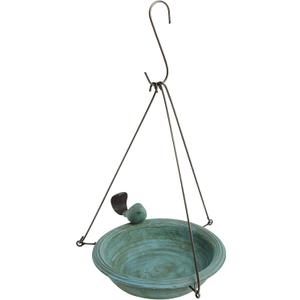 Ancient Graffiti Ceramic Teal Round Hanging Bird Bath