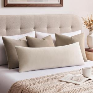 Throw Pillow Covers Lumbar 14x36 Inch Velvet Pillow Covers, Soft Decorative Beige Pack of 1 Long Pillow Case for Couch Cushion Chair Sofa Bed Living Room, Home Boho Decor
