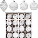 16PCS Shatterproof Christmas Ball Ornaments Set, Hand-Painted Holiday Decor with Assorted Sizes & Designs for Christmas Tree Thanksgiving Party Decoration, Silver-White