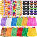 Aodaer 36 Pieces Hawaiian Party Decorations Set Include Luau Grass Skirts Leis Necklace and Neon Sunglasses Tropical Flower Garlands for Beach Pool Party Supplies