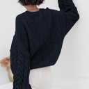 PRETTYGARDEN Womens Sweaters Spring 2026 Cable Knit Long Sleeve Crewneck Oversized Sweater Chunky Pullover Loose Outfits (Navy, XXL)