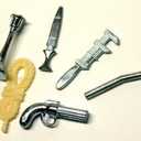 Clue Board Game Replacement Weapons Set (6) Pewter Rope Candlestick Dagger Wrench Lead Pipe Revolver, Small