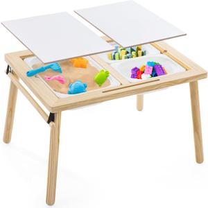 Sensory Tables for Toddlers,Kids Table with 3 Storage Bins, Activity Table with 7 Sand Toys, Indoor/Outdoor Play Sand Table, Gifts for Boys and Girls (Natural Wood)