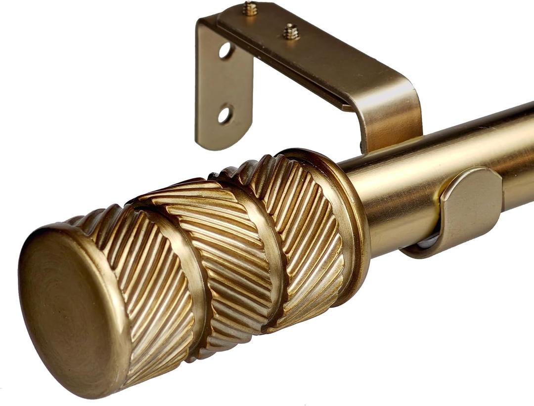1-1/8 Inch Diameter Antique Gold Curtain Rods with Knurl Design Finial, 36-72 inch Telescoping Single Curtain Rods for window width 24-68 inch, Drapery Rods for Bedroom,Living Room