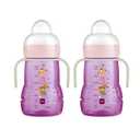 MAM Plastic Trainer Cup, Trainer Drinking Cup with Extra-Soft Spout, Spill-Free Nipple, and Non-Slip Handles, for Girls 4+ Months, Eight Ounces (2 Count (8 oz), Purple)