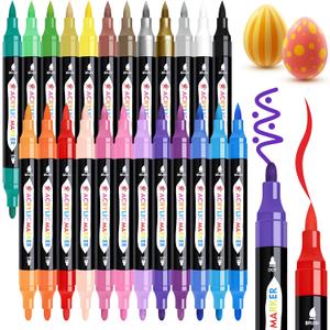 TBC The Best Crafts 24 Colors Dual Tip Acrylic Paint Markers,Waterproof, Non-Toxic, odorless, Suitable for Paper, Pottery, Stones, Backpacks, Glass