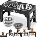 Elevated Dog Bowls, Dog Feeder with 2 Stainless Steel Dishes &1 Slow Feeder Bowl, 5 Heights Adjustable Raised Stand for Medium Large, Food Dishes with Non-Slip Feet (Black)